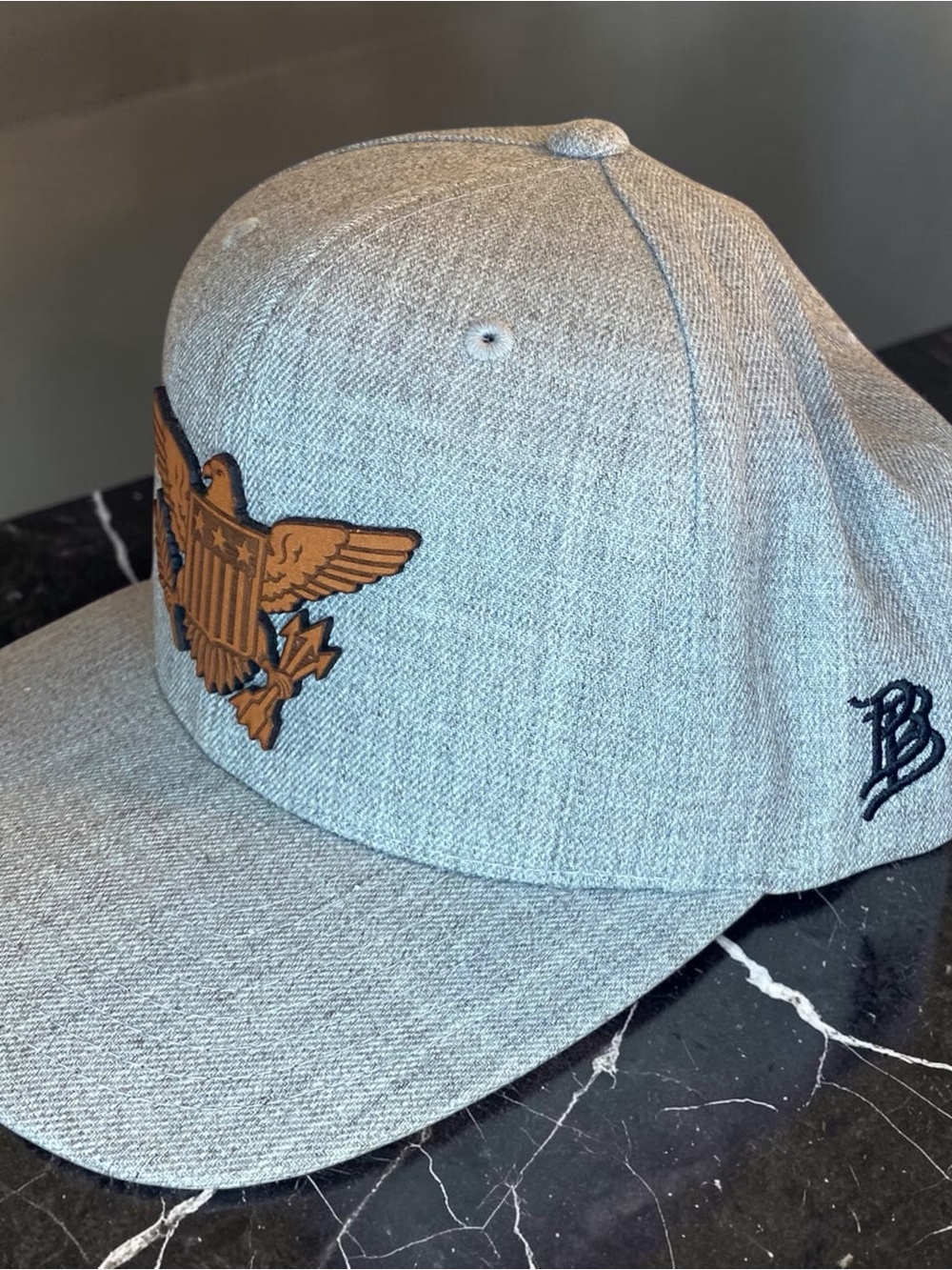 BRANDED BILLS - Heather Gray Baseball Cap with Eagle Patch - SnapBack